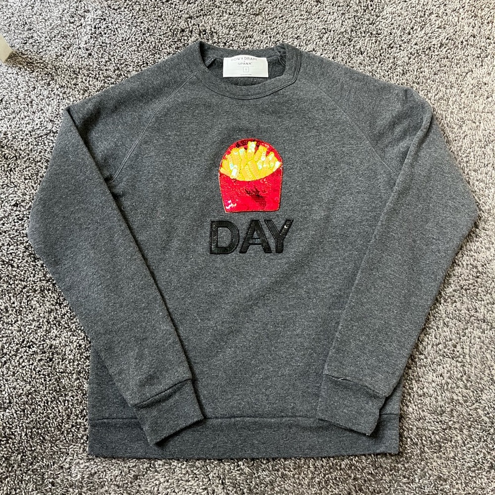 Bow & Drape + Spanx Sz S Fry Day Gray Sweatshirt Long Sleeves Friday Sequin